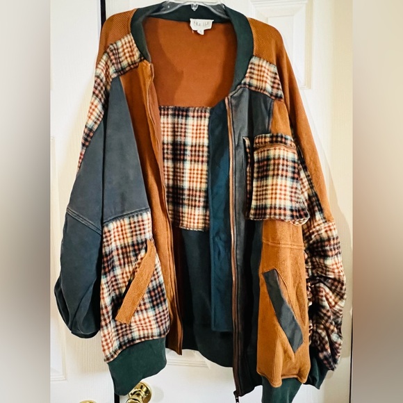 Olí & Hali XL BNWOT Plaid Patchwork Jacket with Green   and Orange Accents - Picture 4 of 13